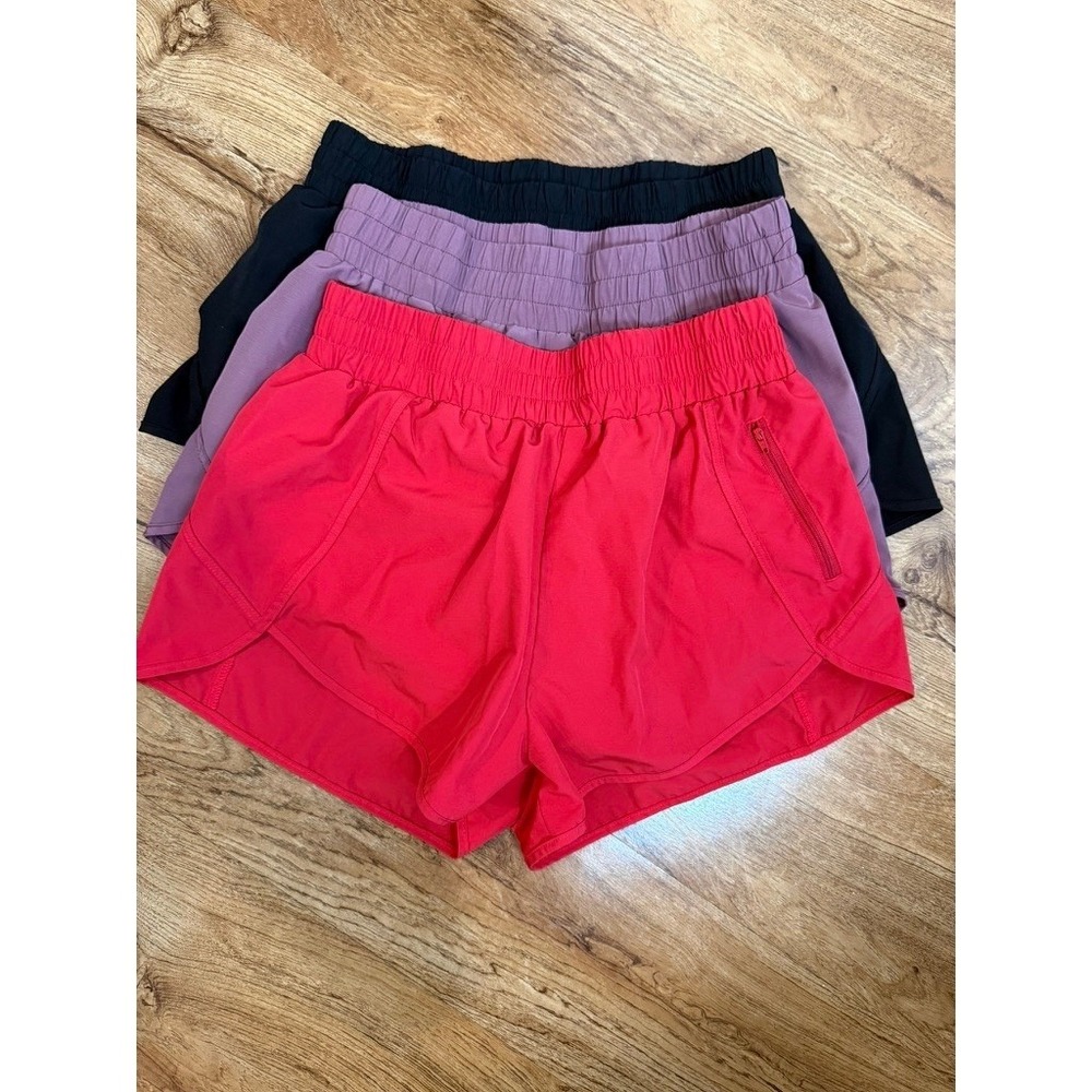 Lot of 3 Womens Athletic Running Shorts Red Maeve Black Large Zipper Pocket